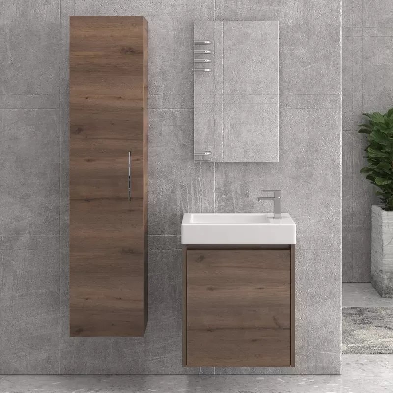 Mobile bagno 55 cm sospeso con un'anta e lavabo incasso MN-55A - KAMALU