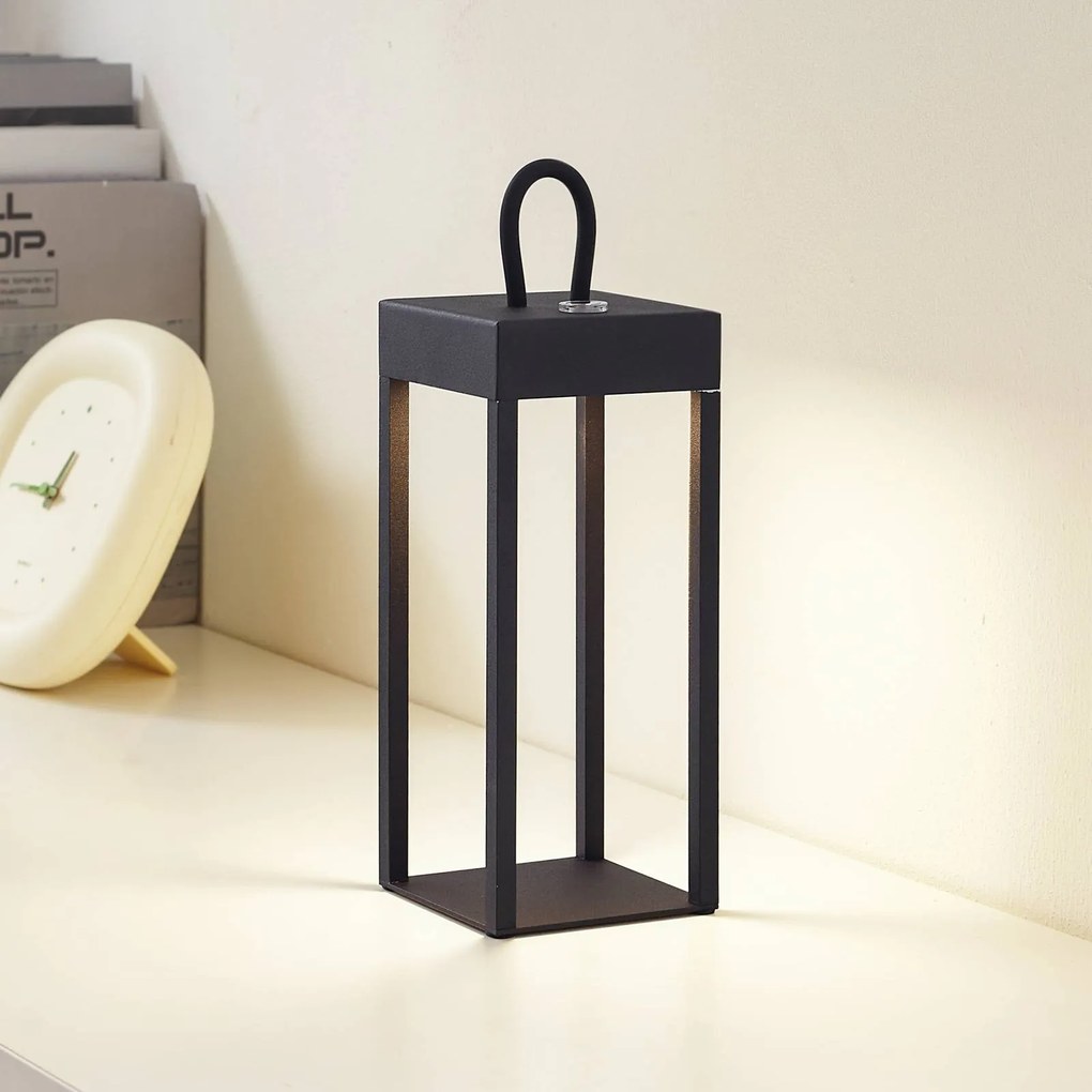 Lampada da tavolo ricaricabile Lindby LED Iruna, nero, metallo, 27 cm,