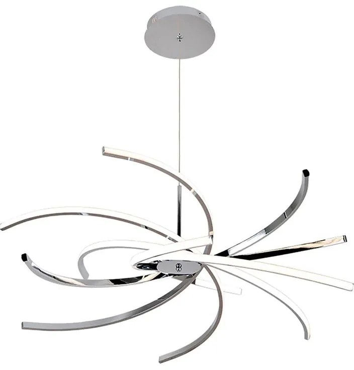 Lampadario LED design Elettra cromo Ø98cm, luce naturale 6400 lumen, NOVECENTO