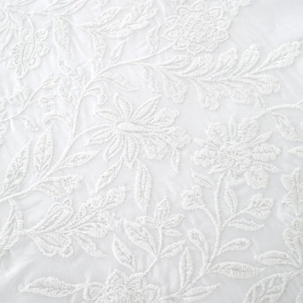Set copripiumino e federa bianco in cotone per letto matrimoniale e per letto esteso 230x220 cm Embroidery Floral – Bianca