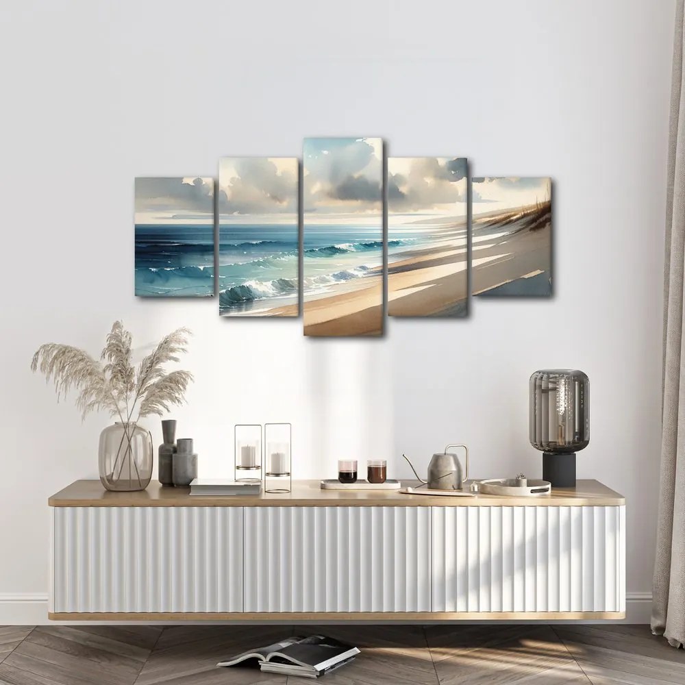 Quadri 5 pezzi – Onde delicate sulla riva