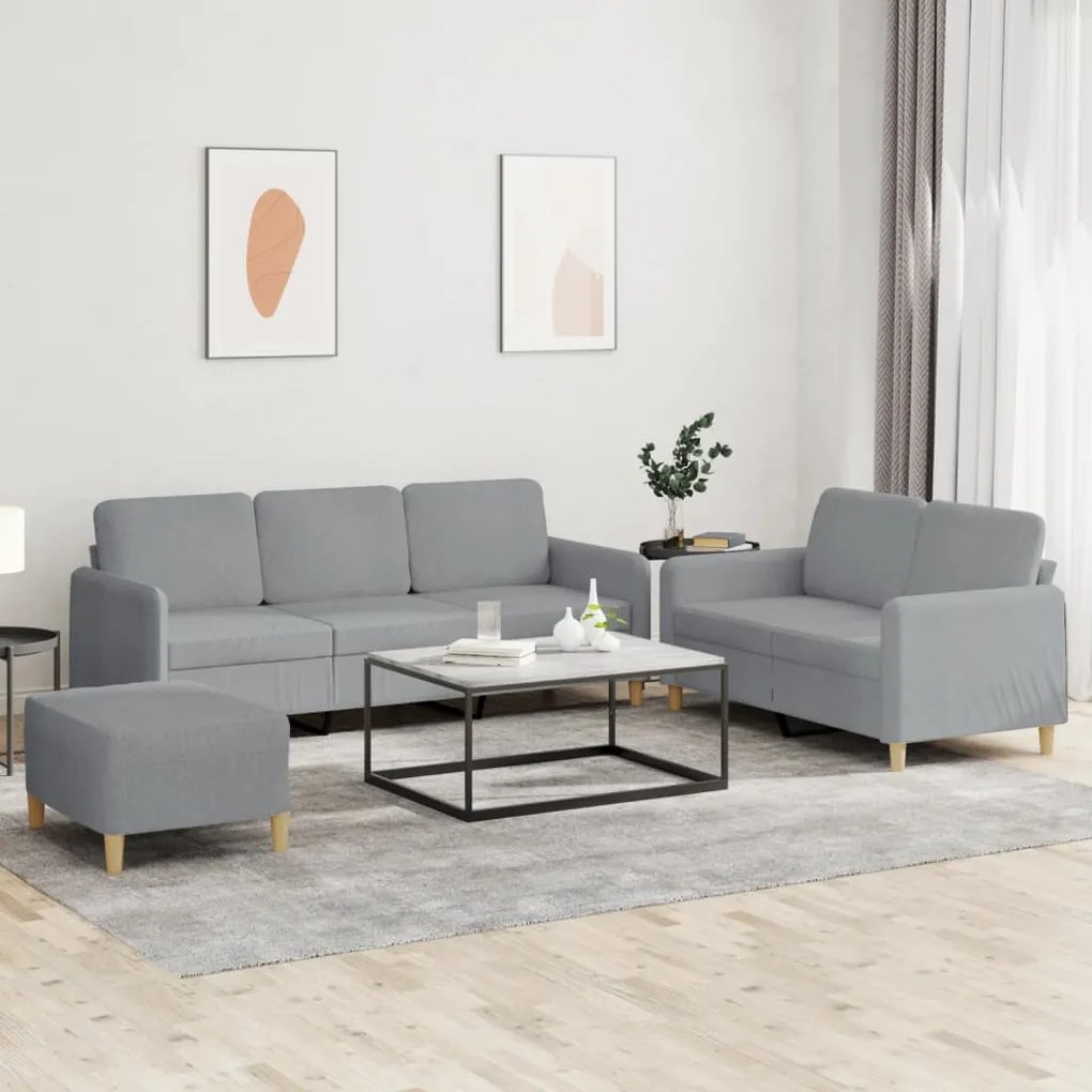 Set Di Divani 3 Pz Con Cuscini Grigio Chiaro İn Tessuto /