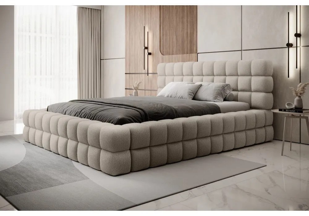 Letto matrimoniale imbottito beige con contenitore e rete inclusi 160x200 cm Dizzle – ELTAP