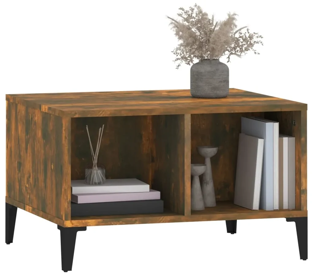 Tavolino da salotto rovere fumo 60x50x36,5 cm legno multistrato