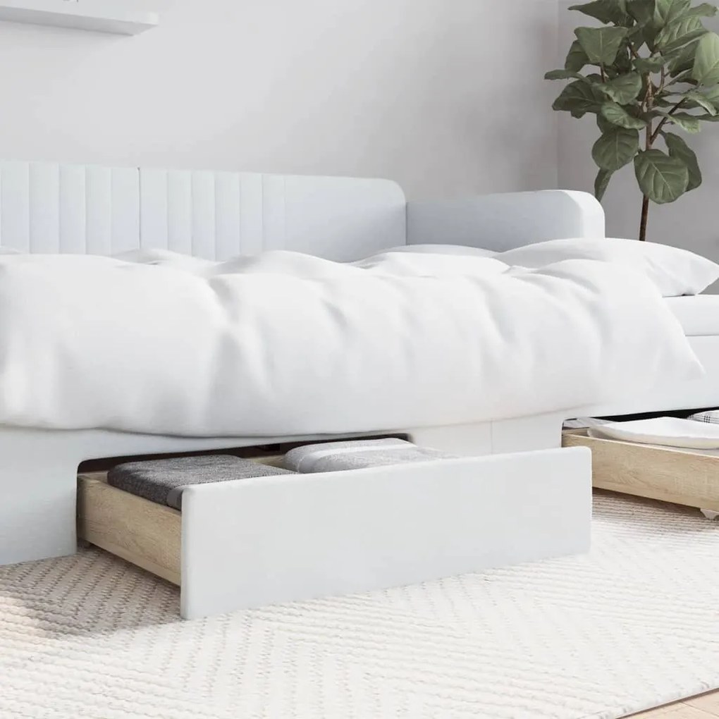 Cassetti Da Letto 2pz Bianchi İn Legno Multistrato E Similpelle /