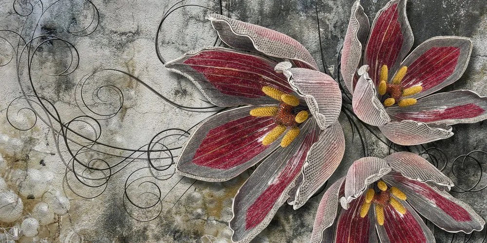Stampa su tela – Fiori con perle