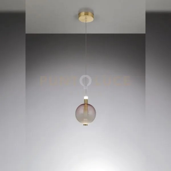 Aurora - lampada a sospensione singola, tubo oro satinato con vetro...