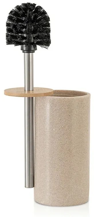 Portascopino bagno in resina beige con particolari in bamboo Sahara