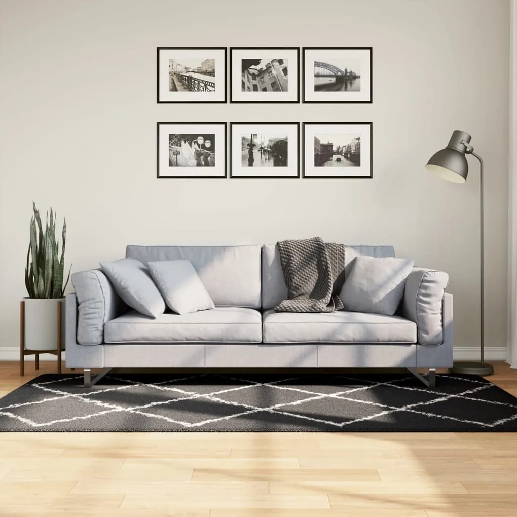 Tappeto Shaggy Pamplona A Pelo Lungo Nero E Crema 100x200 Cm /