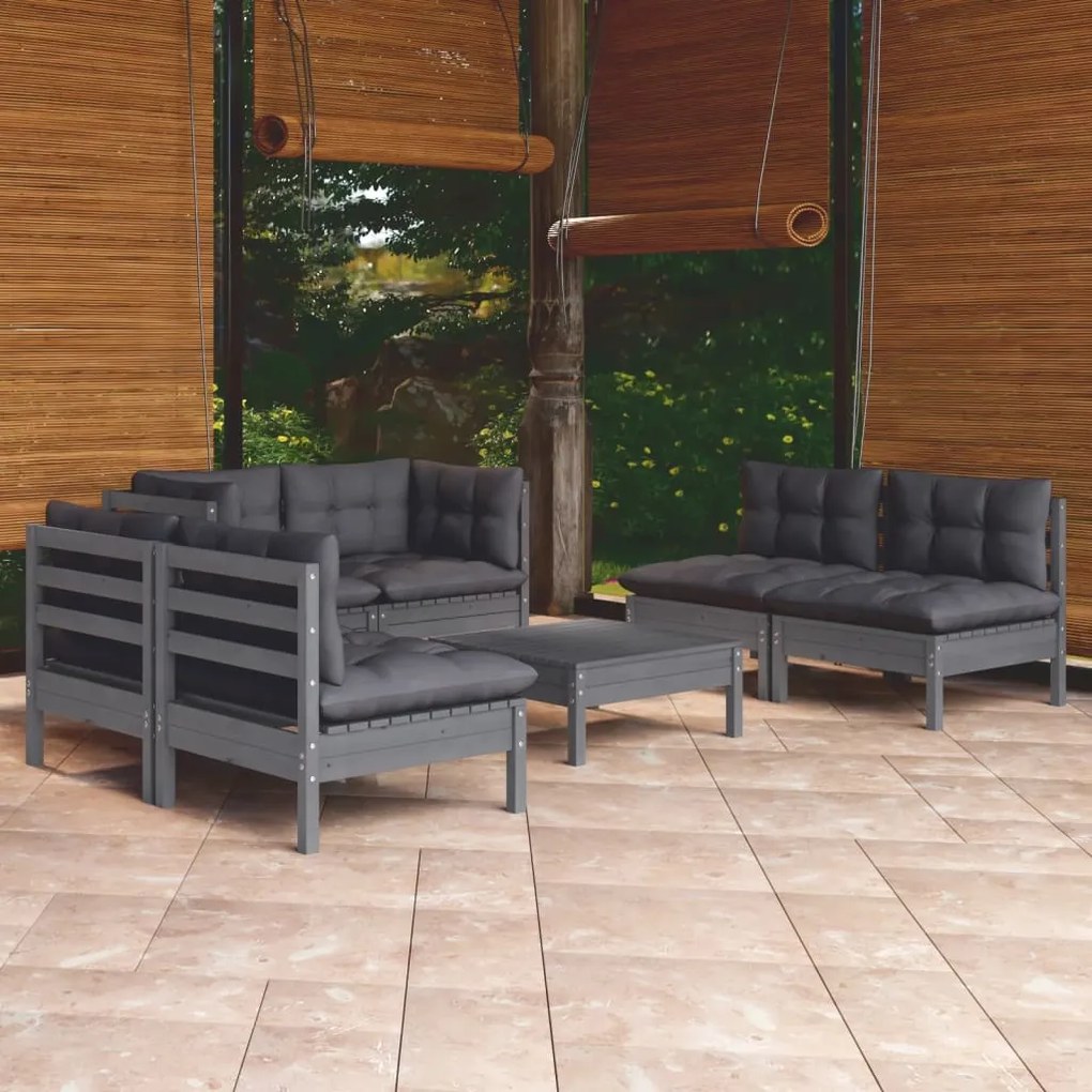 Set divani da giardino 7 pz con cuscini legno massello di pino