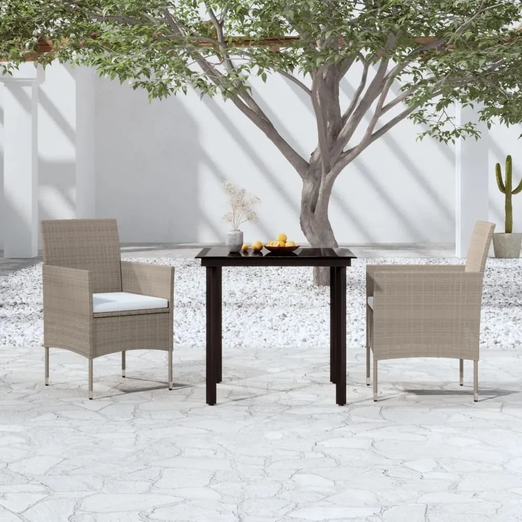Set da pranzo per giardino 3 pz con cuscini grigio e nero