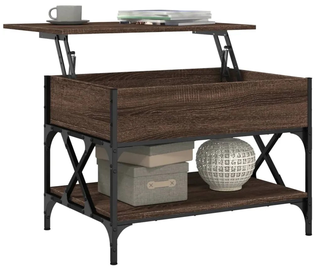 Tavolino salotto rovere marrone 70x50x50cm multistrato metallo
