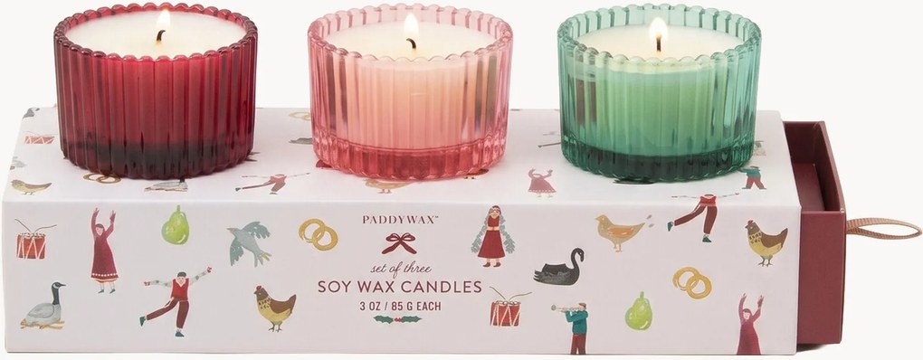 Set di 3 candele profumate Christmas (Winter Berry, Pink Peppermint & Balsam Fir)