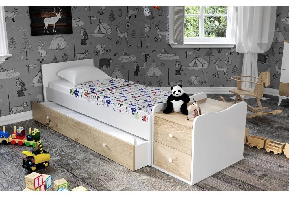 Culla in colore bianco e naturale con spazio di archiviazione 60x120 cm Sansa - Kalune Design