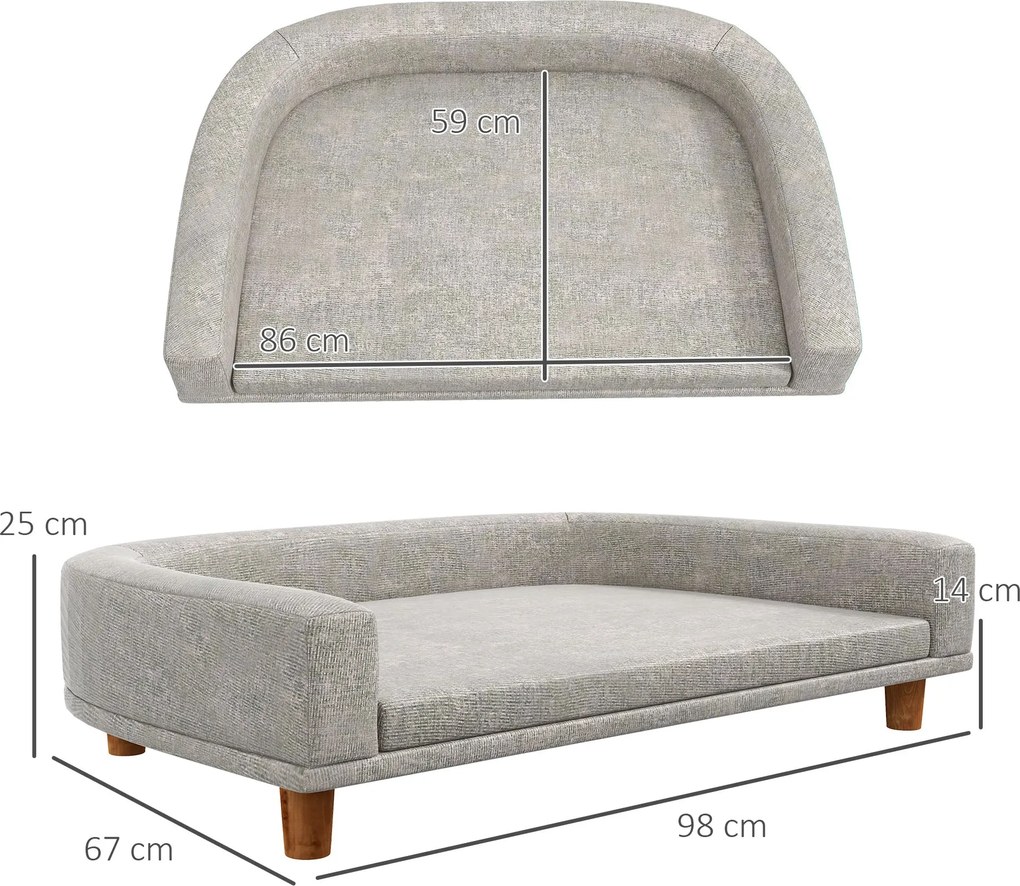 Cuccia per Cani di Taglia Grande Divano con Cuscino Sfoderabile 98x67x25 cm Grigio...