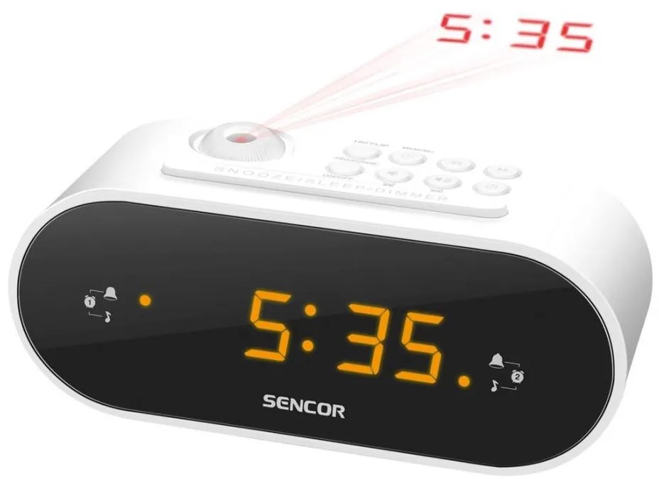 Sencor - Radio sveglia con LED display e proiettore 5W/230V 1xCR2032 bianco