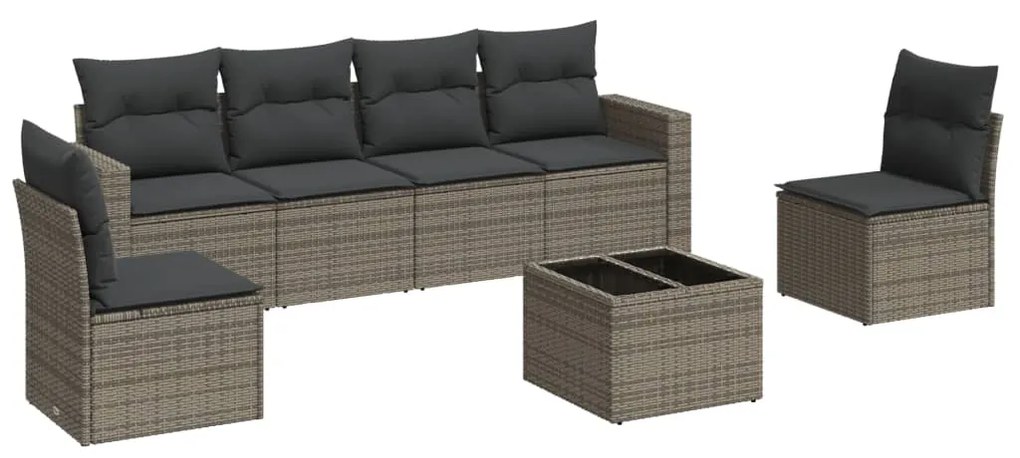 Set divani da giardino 7 pz con cuscini grigio in polyrattan