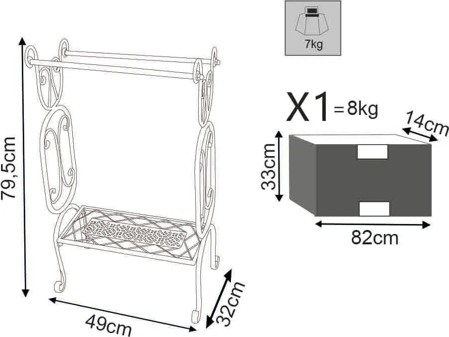 Portasciugamani in acciaio cm 49 x 32 x 79,5 h