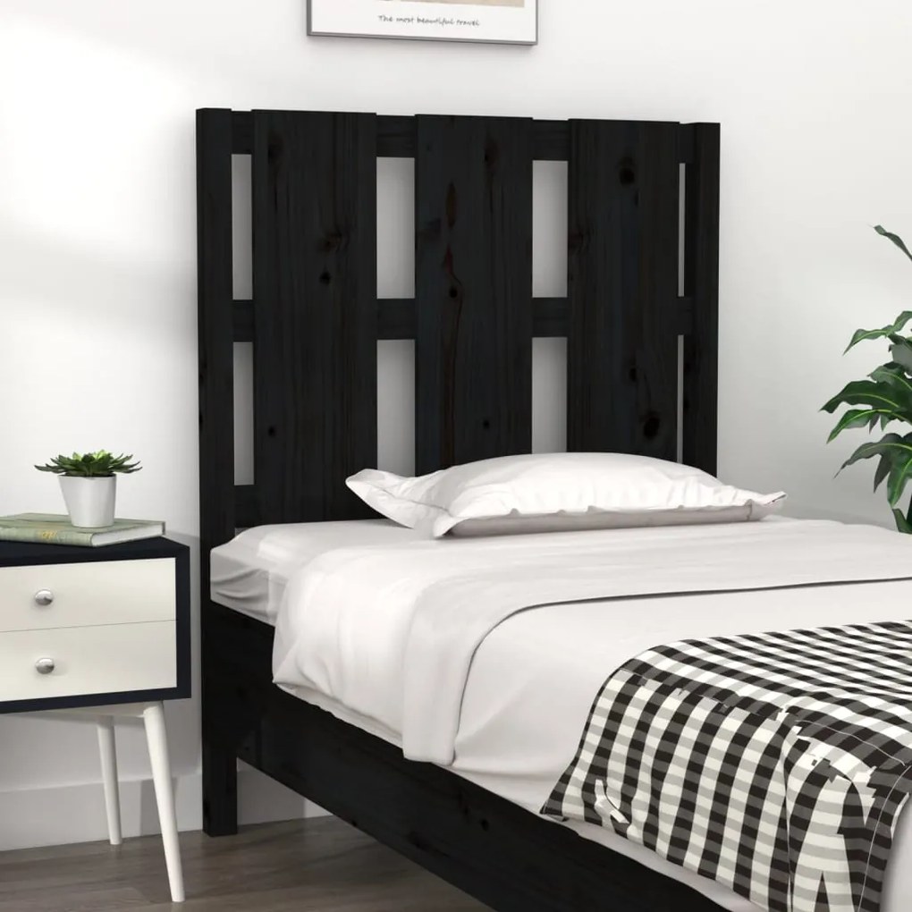 Testiera Per Letto Nera 80,5x4x100 Cm İn Legno Massello Di Pino /