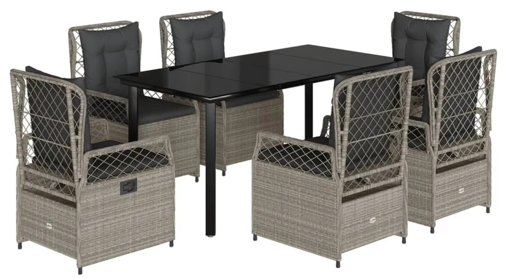 Set da pranzo da giardino 7 pz cuscini polyrattan grigio chiaro
