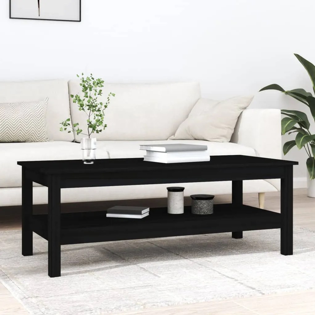Tavolino Da Salotto Nero 110x50x40 Cm İn Legno Massello Di Pino /