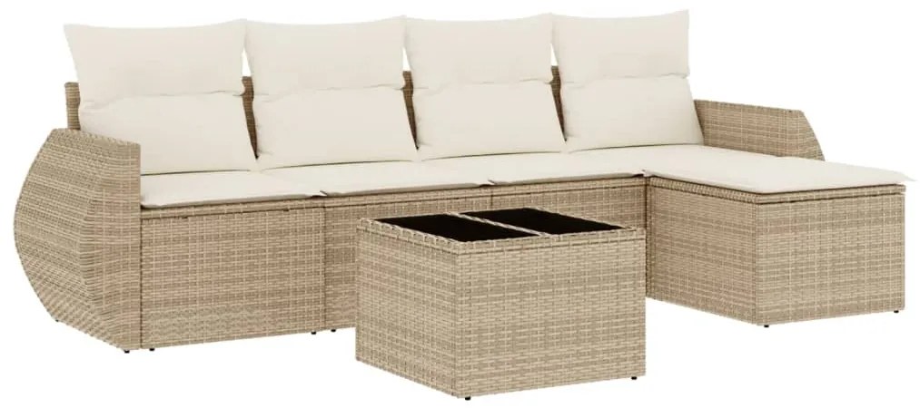 Set divano da giardino 6 pz con cuscini beige in polyrattan