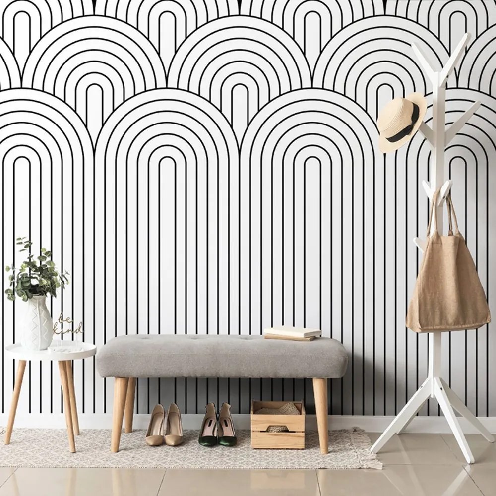 Carta da parati – Motivo arcobaleno in bianco e nero Mid-Century