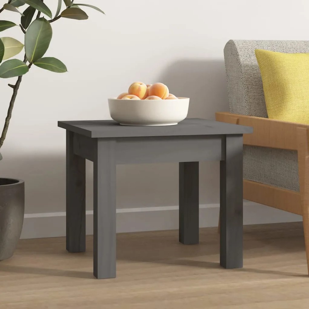 Tavolino Da Salotto Grigio 35x35x30 Cm Legno Massello Di Pino /