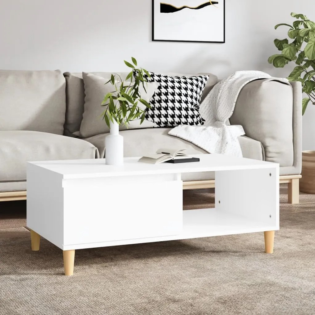 Tavolino Da Salotto Bianco 90x50x36,5 Cm İn Legno Multistrato /