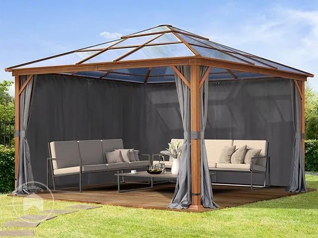 TOOLPORT Gazebo da giardino Hardtop Forest Deluxe loft grigio, 4x4 m, look rovere - (300197)