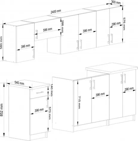 Cucina Lineare 240 Cm Moderna Componibile Rovere Effetto Legno Tania
