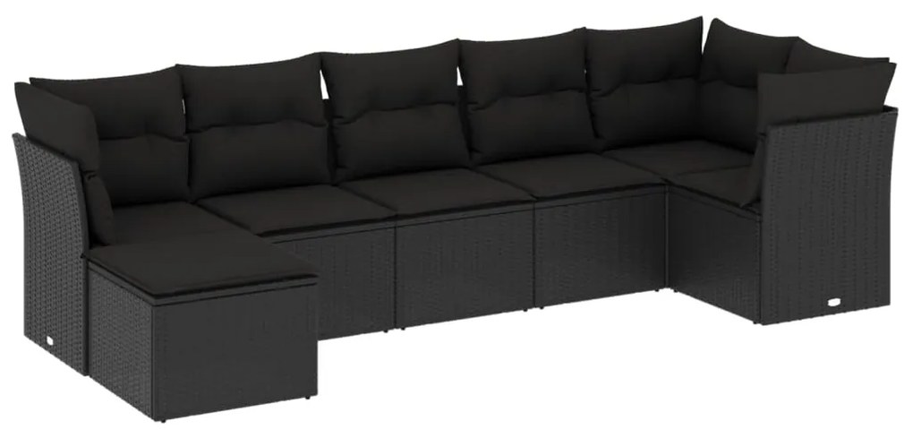 Set Divani da Giardino con Cuscini 7pz Nero Polyrattan