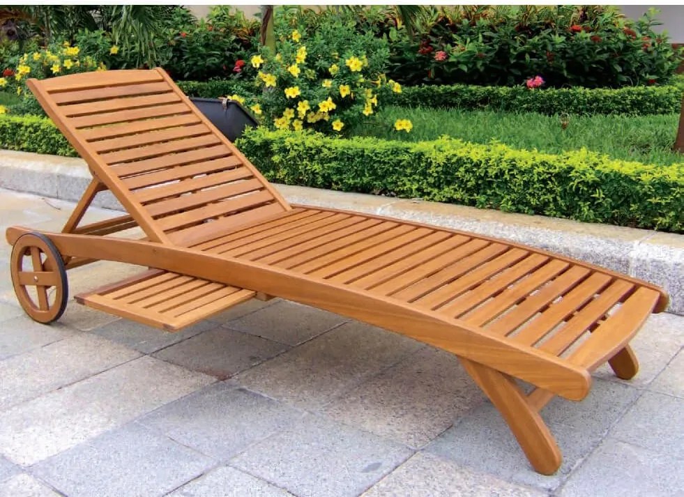 SILIS - lettino prendisole in legno massiccio di acacia con ruote