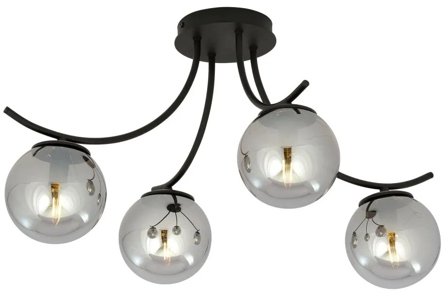 Lampadario da Soffitto in Acciaio e Vetro BOSTON 4 Nero 4xE14 Colore delle Sfere Grafite