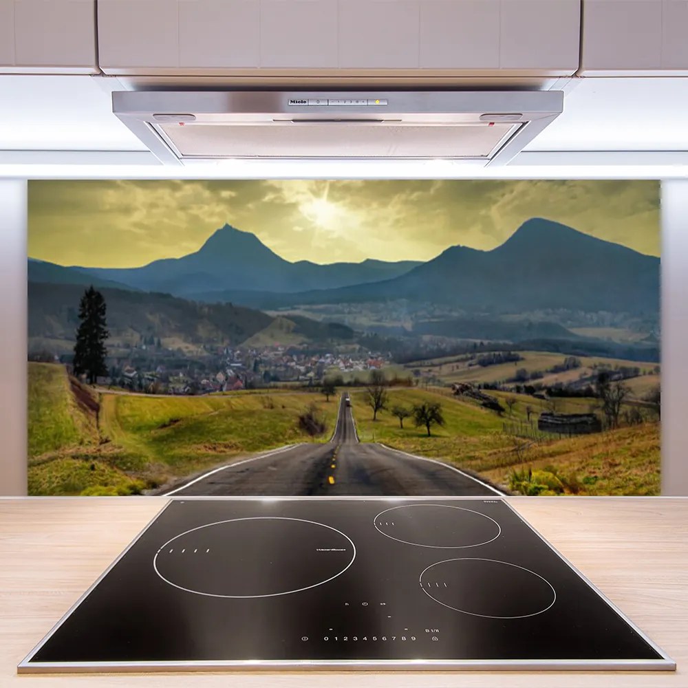 Pannello paraschizzi cucina Strada al paesaggio di montagna 140x70 cm