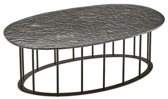 Tavolino D90 cm con base in metallo Nero e piano in vetro martellato Fumč MUTE