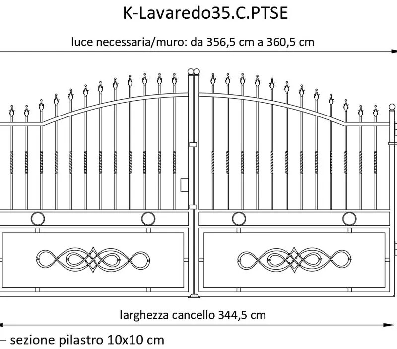 Cancello manuale con serratura elettrica Lavaredo in ferro, apertura centrale, L 358.5, H 165-195 cm, di colore ruggine