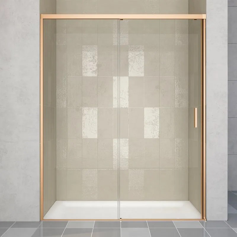Porta doccia scorrevole Jazz L 140 x H 200cm, Sp. 6 mm in vetro vetro senza finitura / trasparente profilo dorato