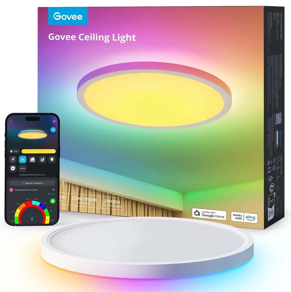 Govee - LED RGBICWW dimmerabile plafoniera LED/29W/230V Ø 30cm finitura opaca Wi-Fi