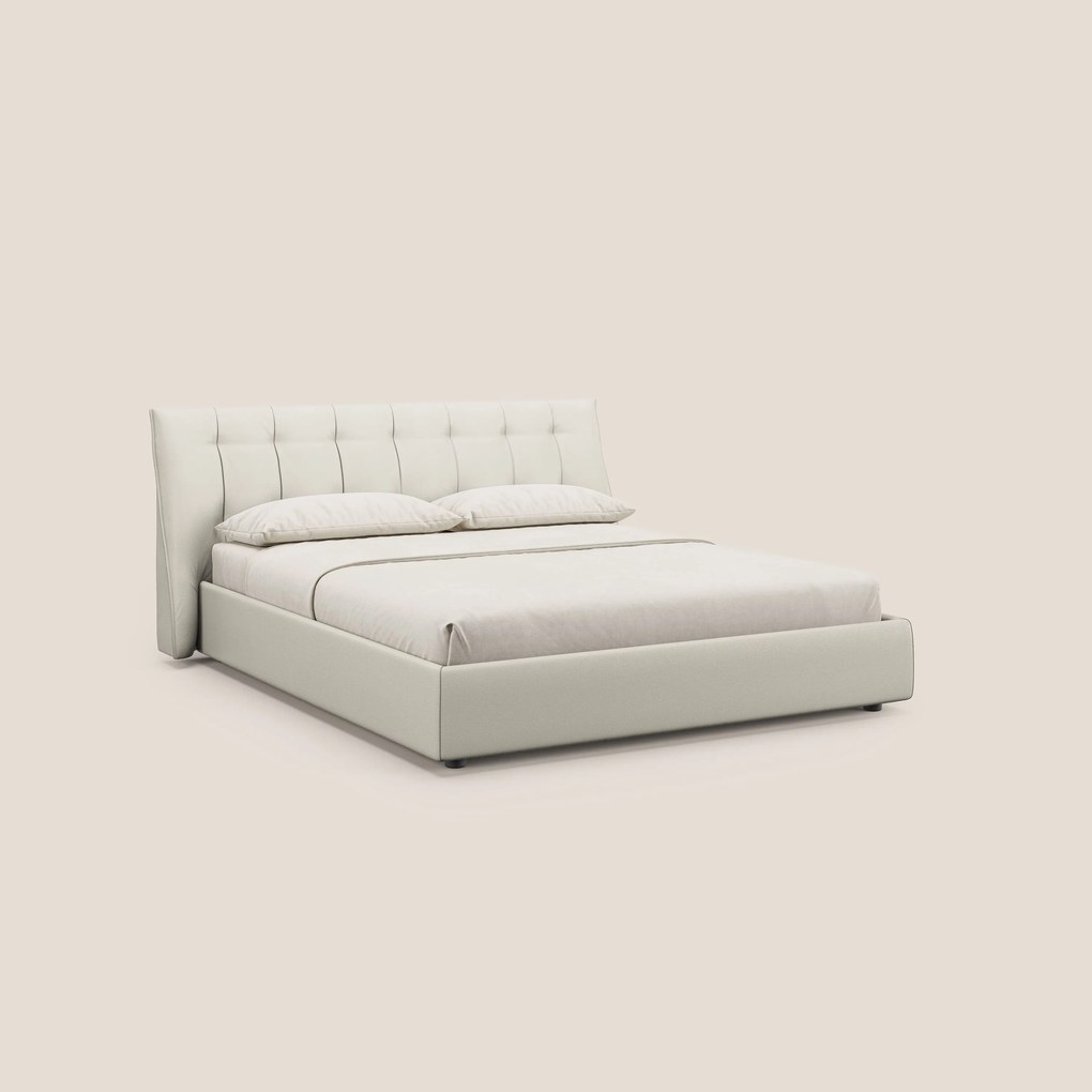 Clizia letto imbottito di design con vano contenitore in ecopelle impermeabile T04 bianco