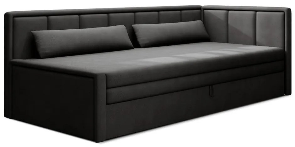 Divano grigio scuro allungabile/con contenitore e rivestimento in ciniglia 214 cm Fulgeo – ELTAP