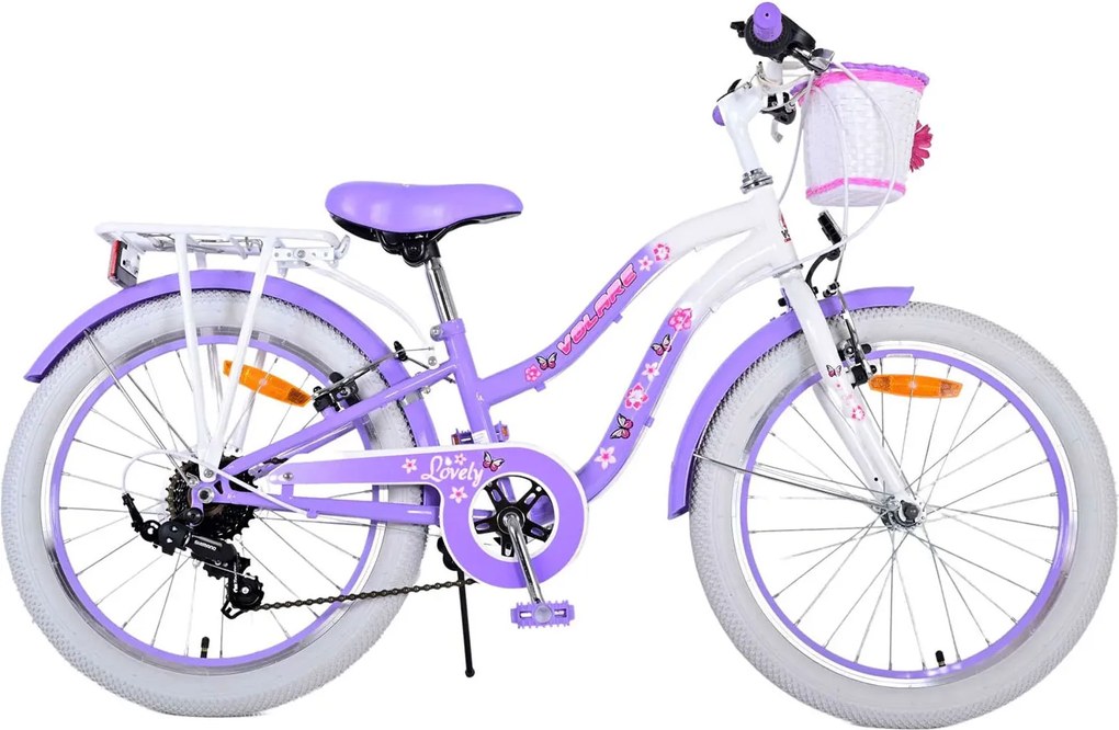 Bicicletta per Bambine 20" Stabilizzatori e Freni Vbrake con Cestino e Portabambola Viola...