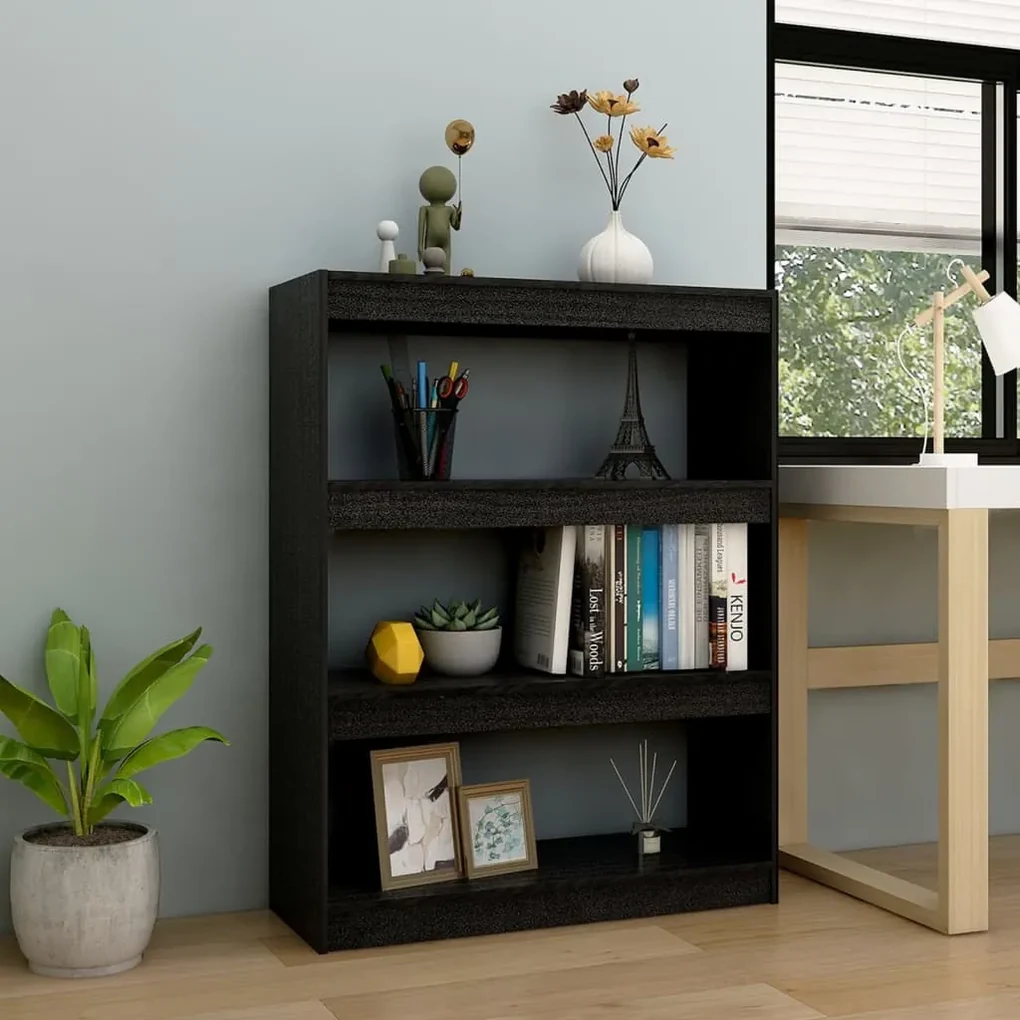 Libreria/divisorio nero 100x30x103 cm in legno massello di pino