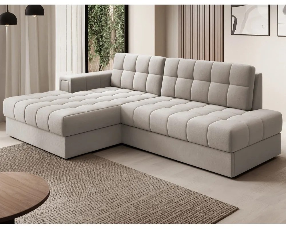 Divano angolare beige allungabile (con penisola a sinistra/con chaise lounge) con rivestimento in velluto Blezalt – ELTAP