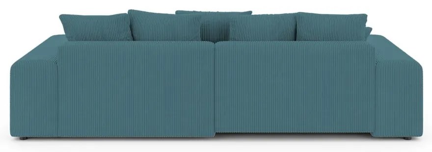 Divano angolare turchese allungabile/con contenitore con rivestimento in velluto a coste Luma – Ropez
