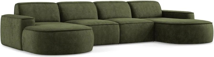 Divano angolare verde (a U) con rivestimento in ciniglia Omao – Makamii