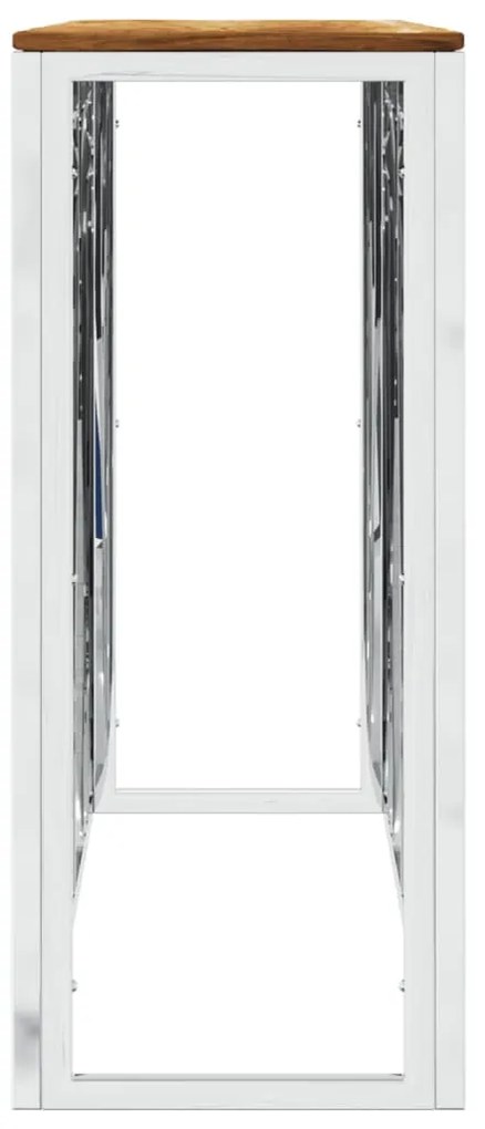 Tavolino da salotto argento in acciaio inox e massello d'acacia