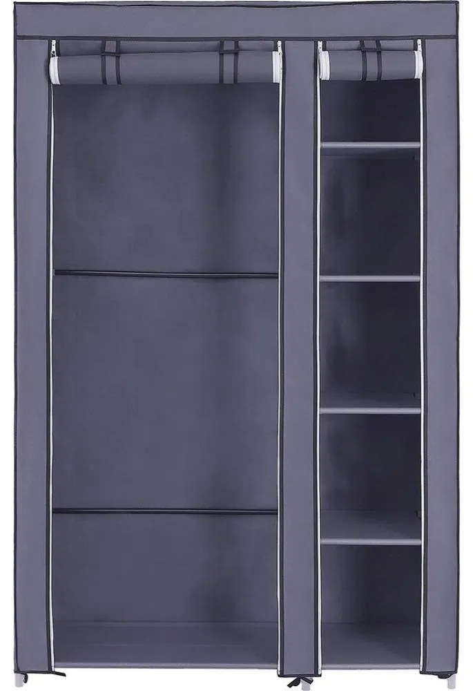 Armadio salvaspazio in tessuto MATIS 110x175 cm con ripiani e asta appendiabiti, grigio