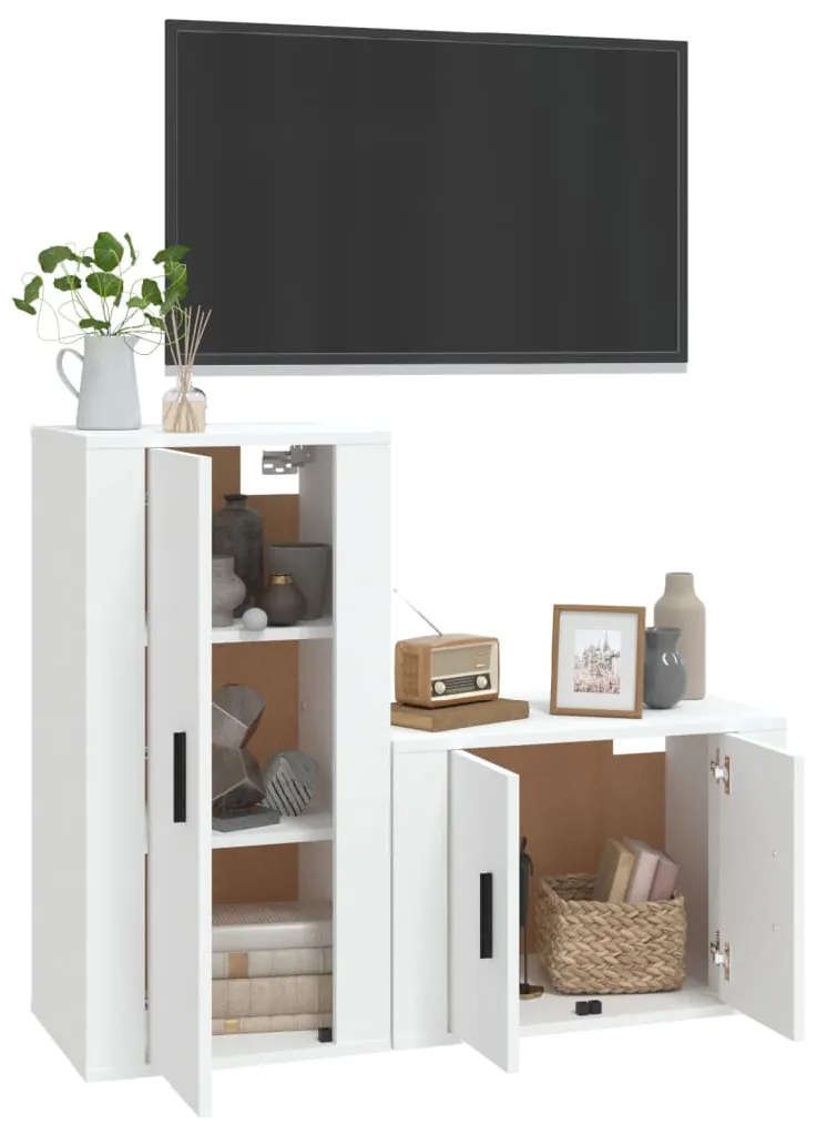 Set di mobili porta tv 2 pz bianco in legno multistrato