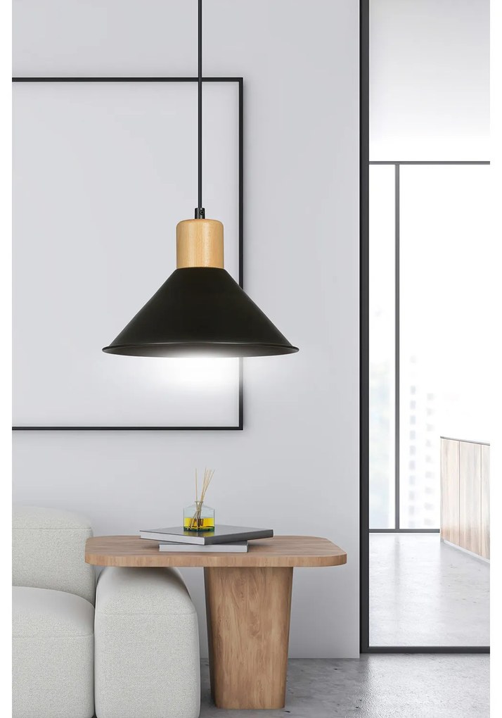 Sospensione Nordica 1 Luce Chandra In Acciaio Nero E Legno